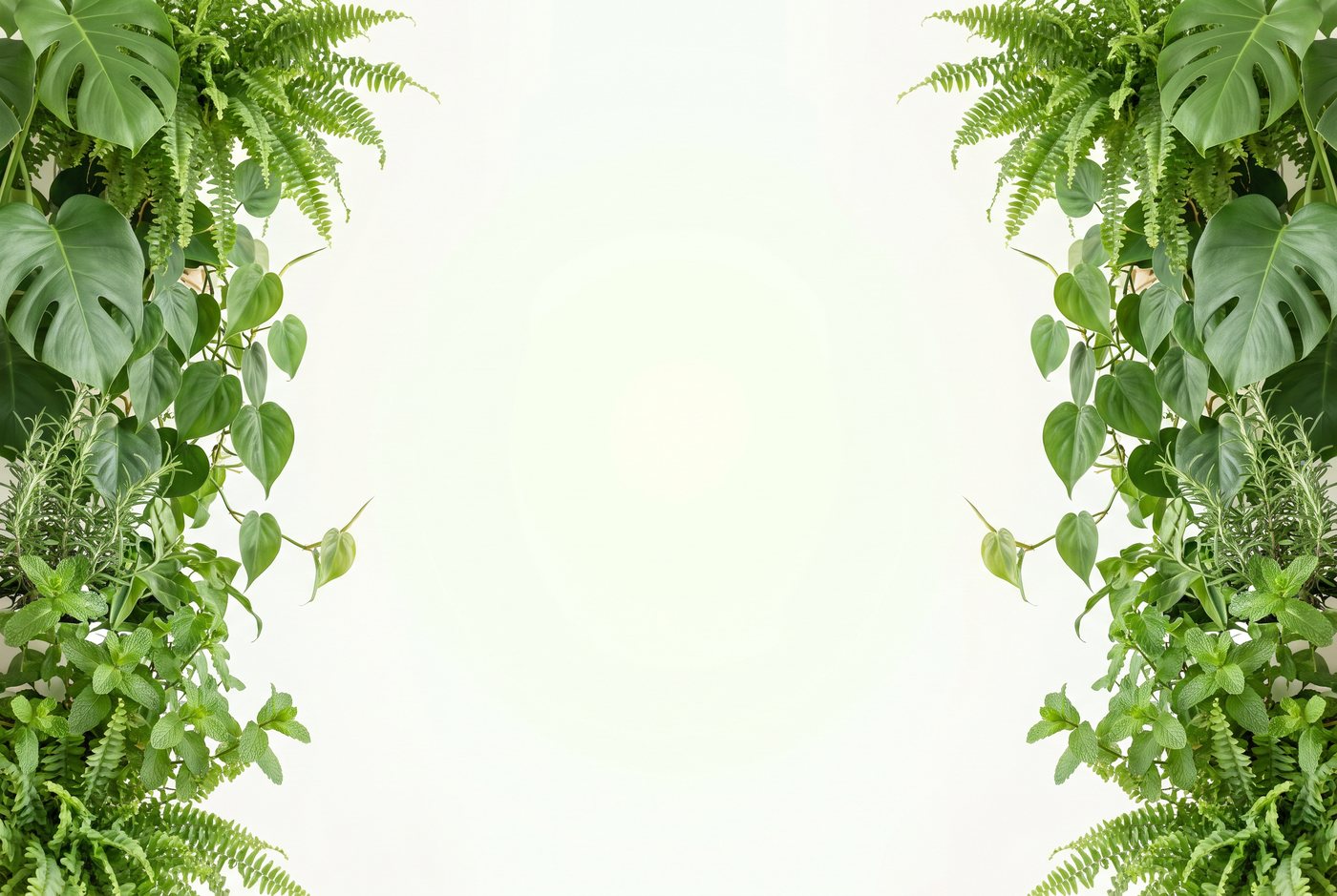 Verse groene planten en kruiden die het beeld omlijsten
